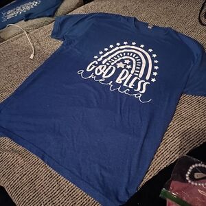 God Bless America” Patriotic Tee – Blue – 100% Cotton